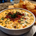 Freshly prepared Cheesy Rotel Ranch Queso on white plate