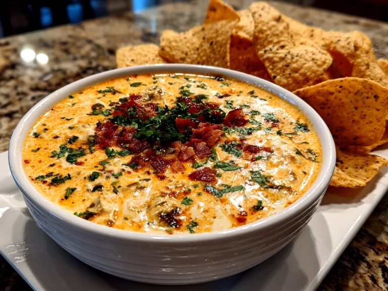 Freshly prepared Cheesy Rotel Ranch Queso on white plate