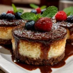 Freshly prepared Chocolate Gnome Cheesecakes on white plate