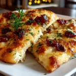 Freshly prepared Cranberry Brie Flatbread on white plate