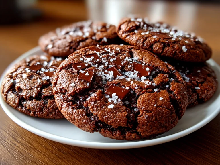 Freshly prepared Double Chocolate Sourdough Cookies on white plate