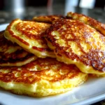 Freshly prepared Greek yogurt pancakes on white plate