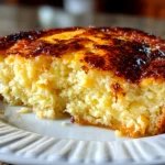 Freshly prepared Nantucket Corn Pudding on white plate