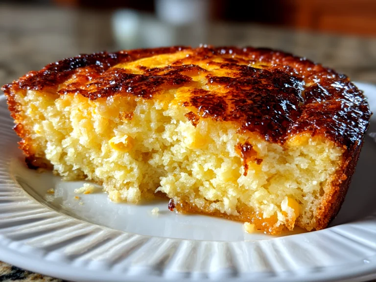Freshly prepared Nantucket Corn Pudding on white plate