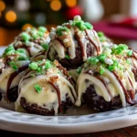 Freshly prepared No-Bake Grinch Oreo Truffles on white plate