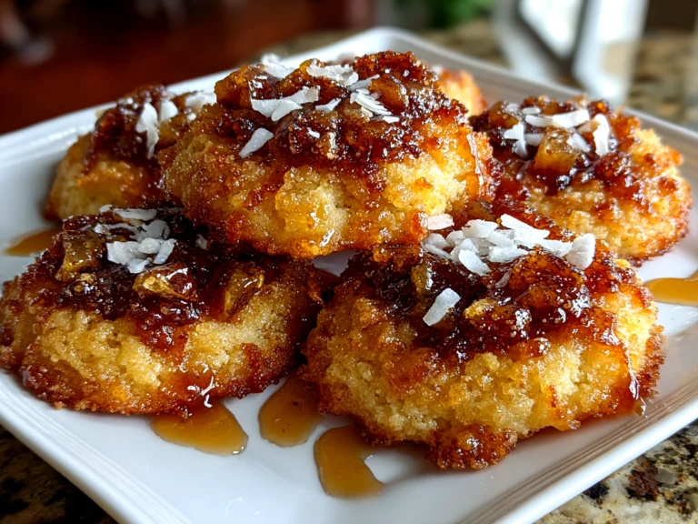 Freshly prepared Pineapple Upside Down Sugar Cookies on white plate