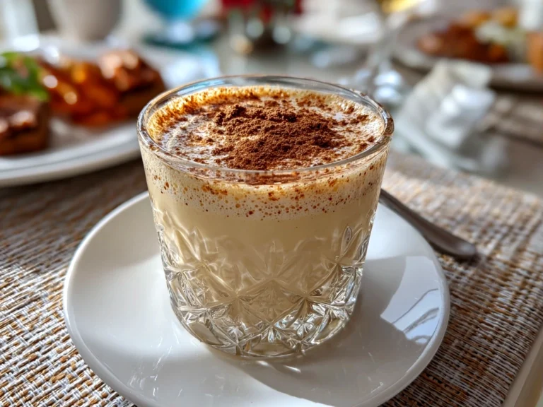 Freshly prepared Puerto Rican Coquito in festive glass