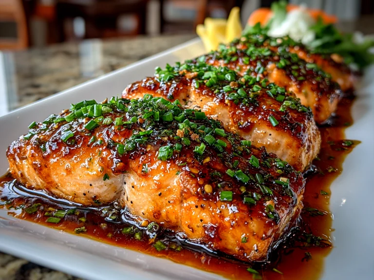 Freshly prepared Sheet Pan Teriyaki Salmon on white plate