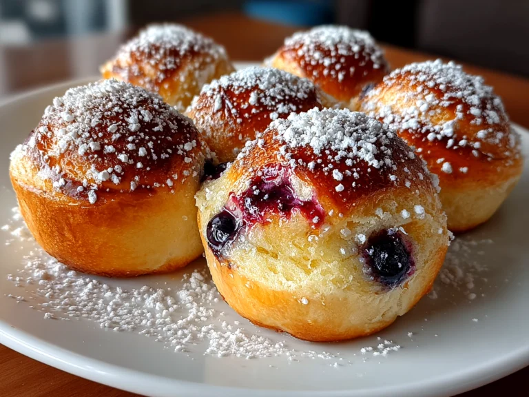 Freshly prepared sourdough discard lemon blueberry rolls on white plate