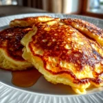 Freshly prepared sourdough discard pancakes on white plate