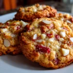 Freshly prepared strawberry crunch cookies on white marble