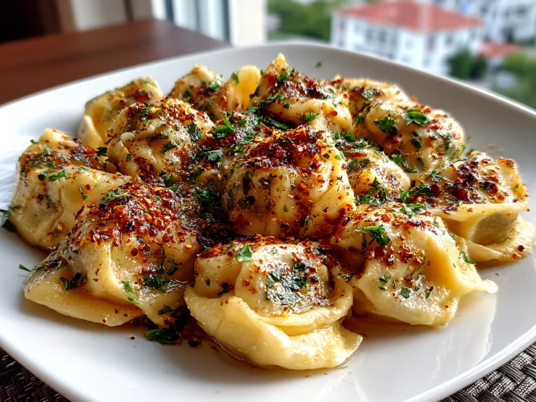Freshly Prepared Turkish Manti on White Plate
