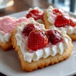 Freshly prepared Valentine Strawberry Cookies on white plate