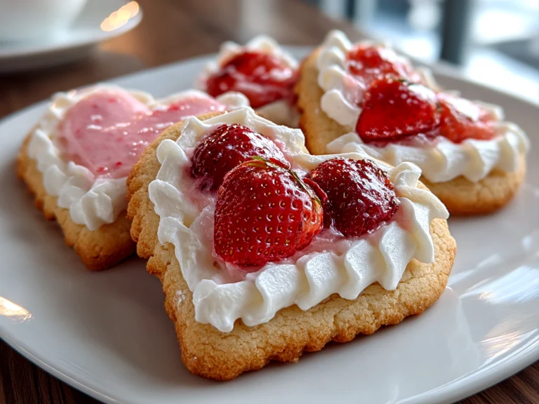 Freshly prepared Valentine Strawberry Cookies on white plate