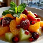 Freshly prepared winter fruit salad on white plate