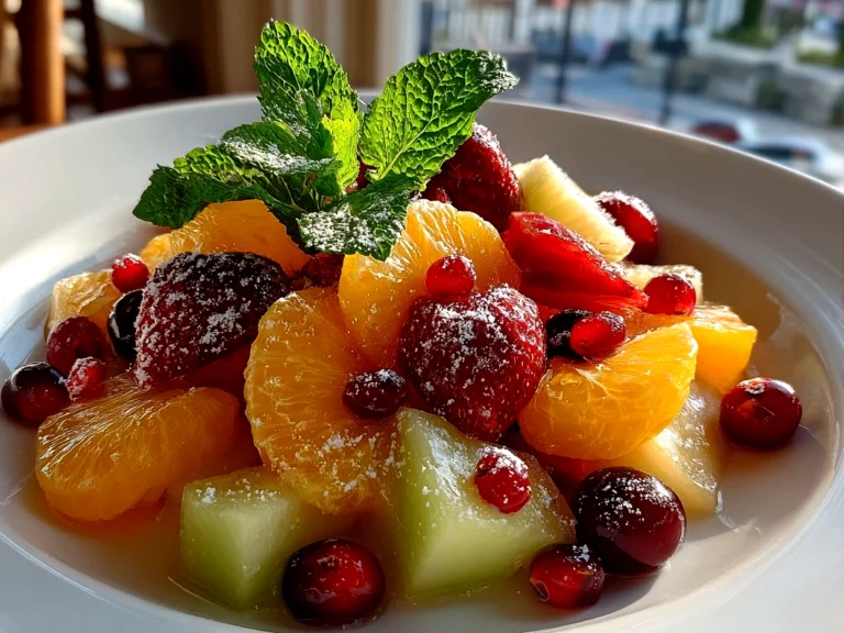 Freshly prepared winter fruit salad on white plate