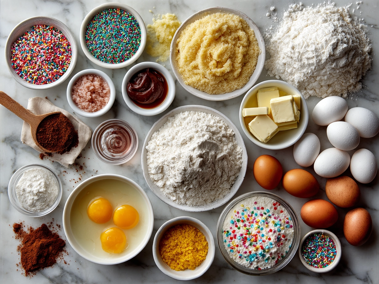 Ingredients for Funfetti Whoopie Pie displayed on a kitchen counter