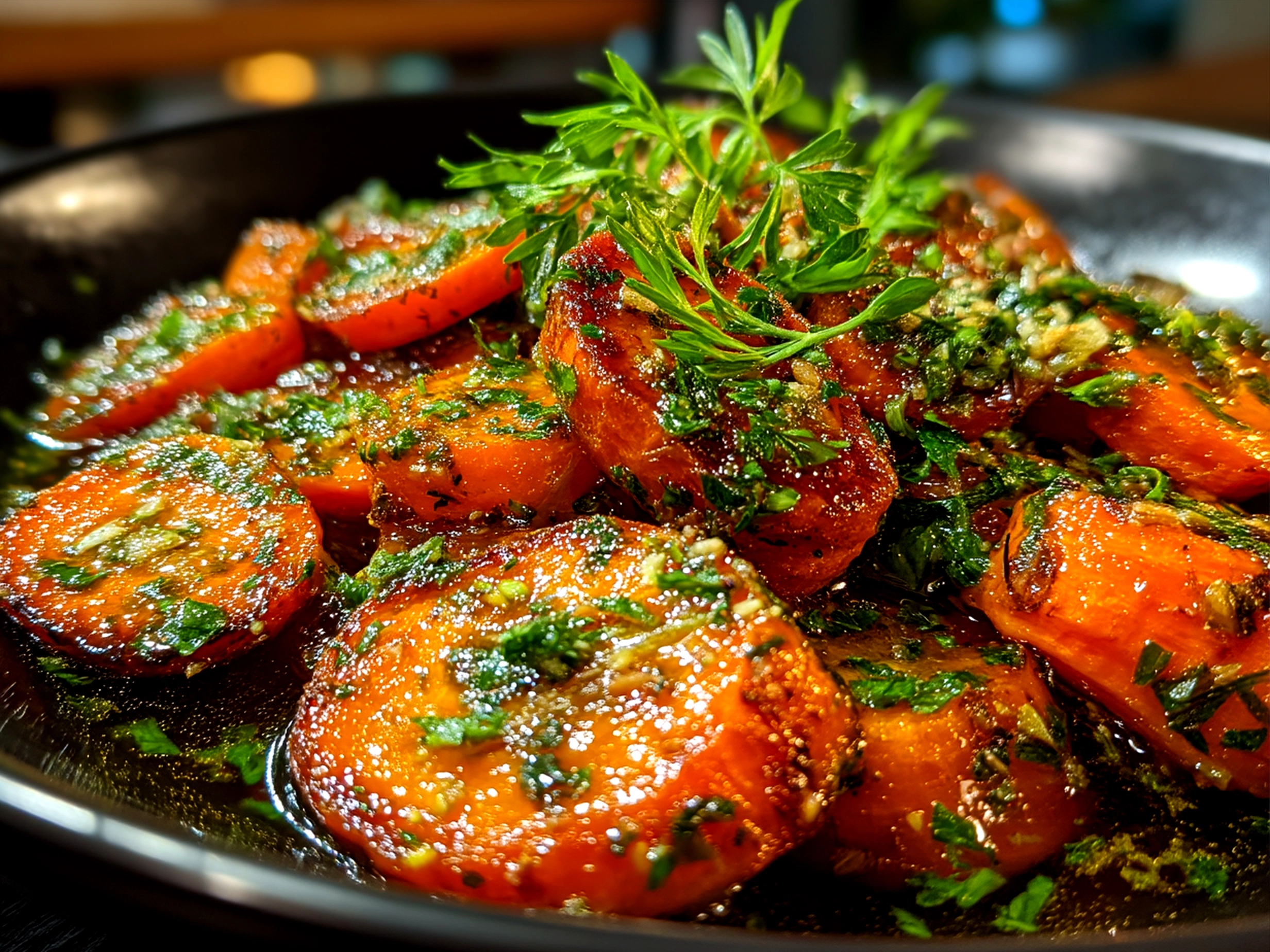 Serving Garlic-Infused Smashed Carrots with Maple Glaze