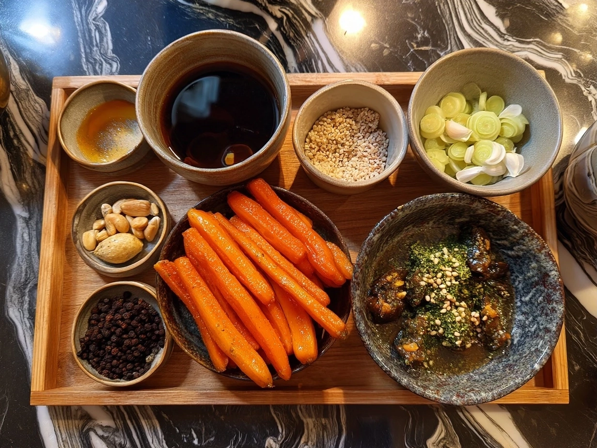 Ingredients for Garlic-Infused Smashed Carrots with Maple Glaze