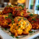 Home cook, taken with iPhone 14 Pro. Close-up slight angle of delicious Cheddar Bay Sausage Balls on white plate. Mouthwatering finish --ar 4:3 --style raw --s 250