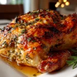 Home cook, taken with iPhone 14. Close-up slight angle of comforting roast turkey on white plate. Warm appetizing --ar 4:3 --style raw --s 240