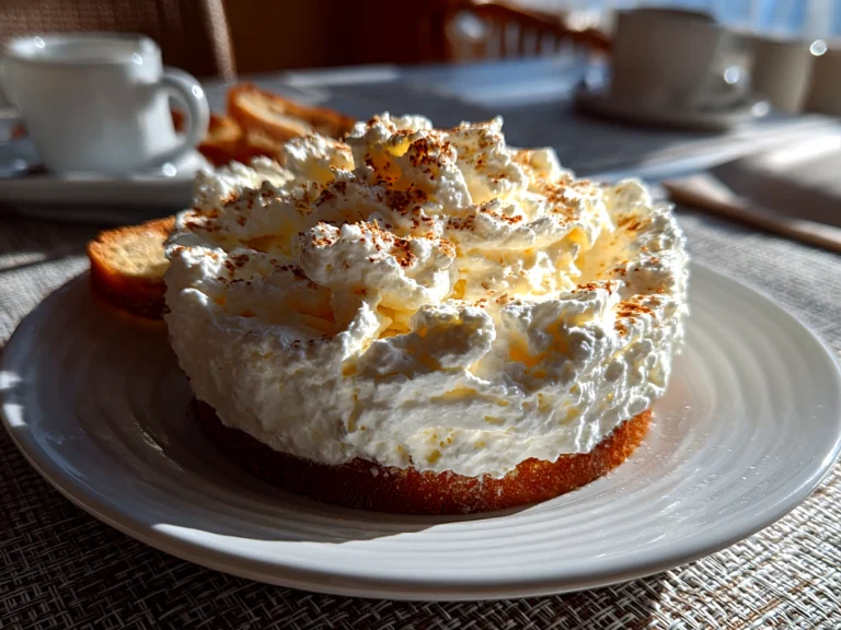 Home cook, taken with iPhone 14. Close-up slight angle of delicious whipped ricotta dip on white plate. Warm appetizing --ar 4:3 --style raw --s 245