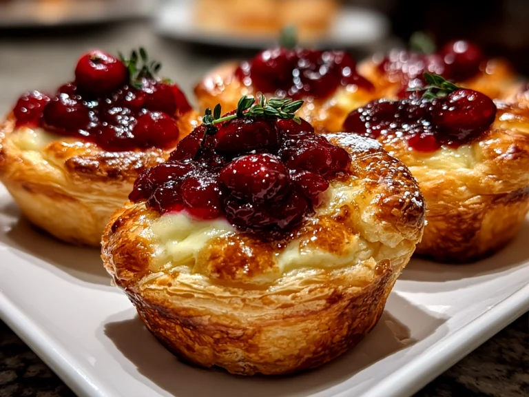 home cook, taken with iPhone 14. Close-up slight angle of freshly prepared Cranberry Brie Puff Pastry Cups on white plate. fresh vibrant --ar 4:3 --style raw --s 245