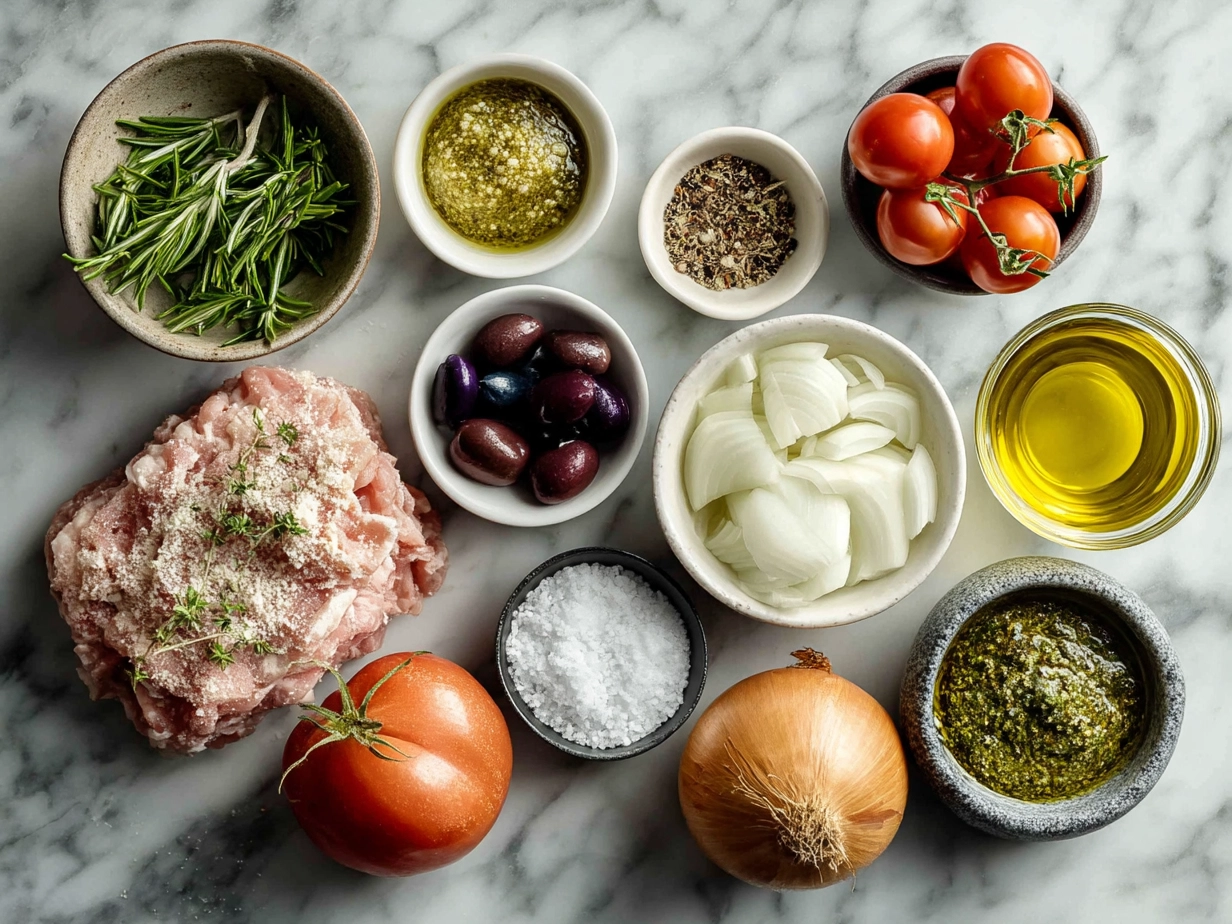 Ingredients for Italian Chopped Grinder Sandwich laid out on a kitchen counter
