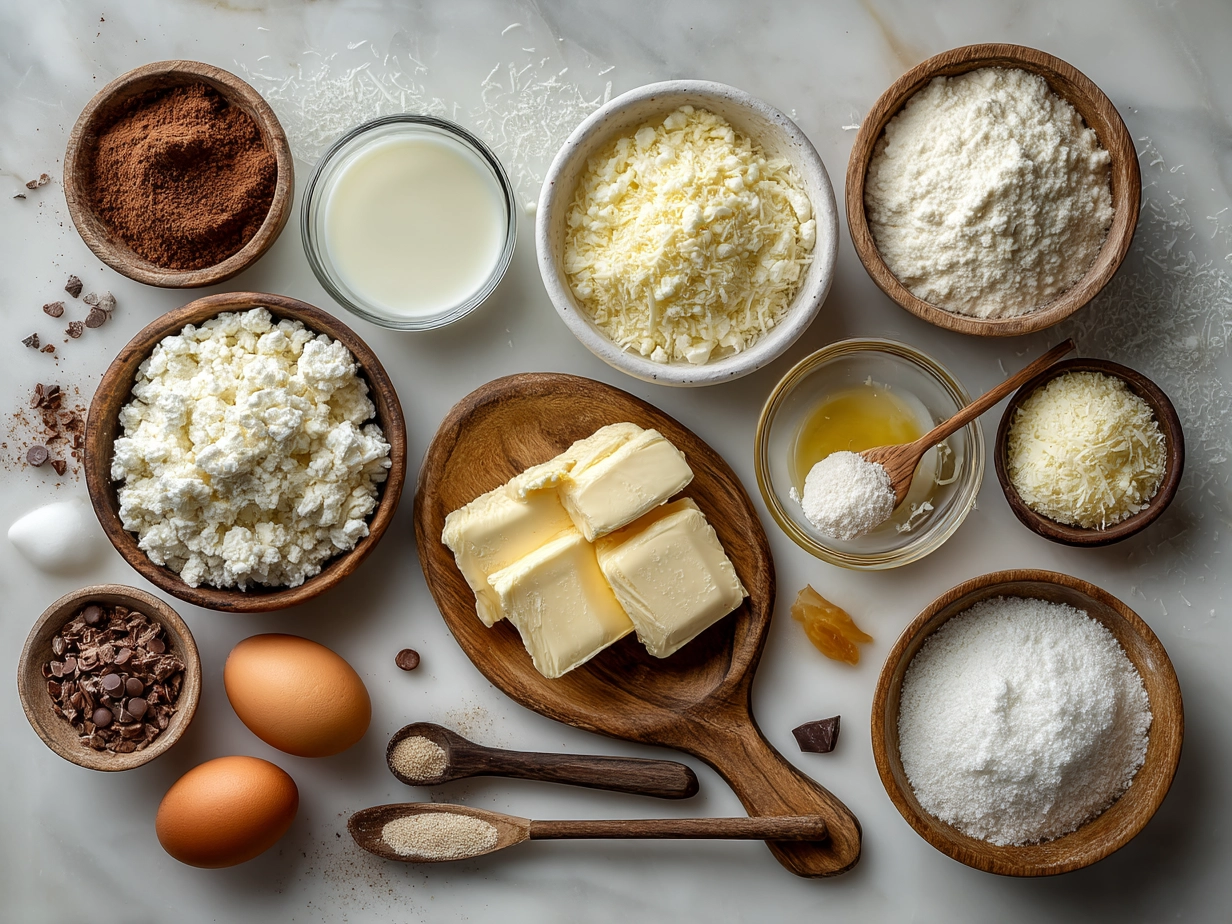 Ingredients for Keto Cottage Cheese Chips including cottage cheese, shredded cheddar, almond flour, and spices