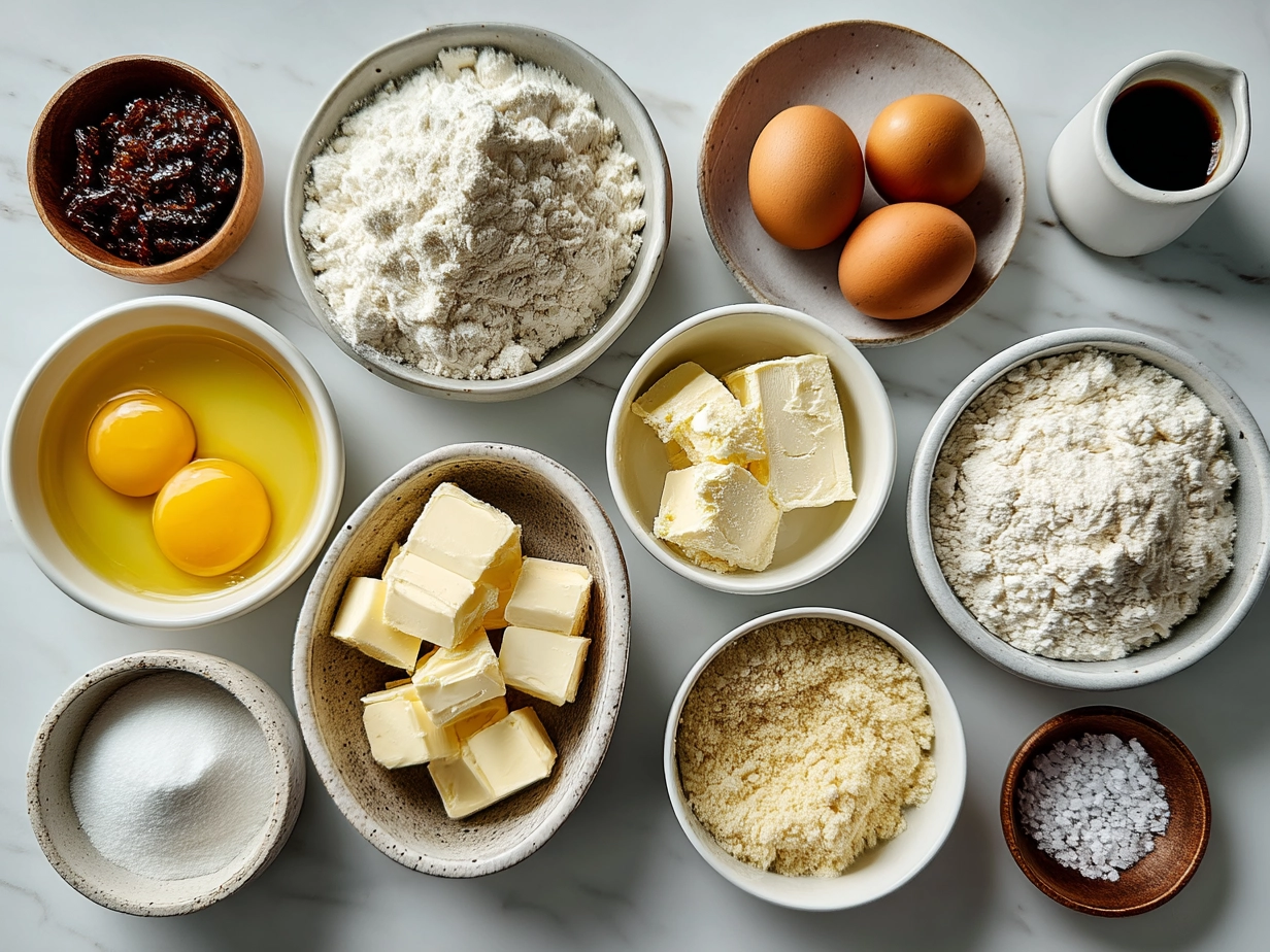 Ingredients for King Cake Bites laid out on a kitchen counter