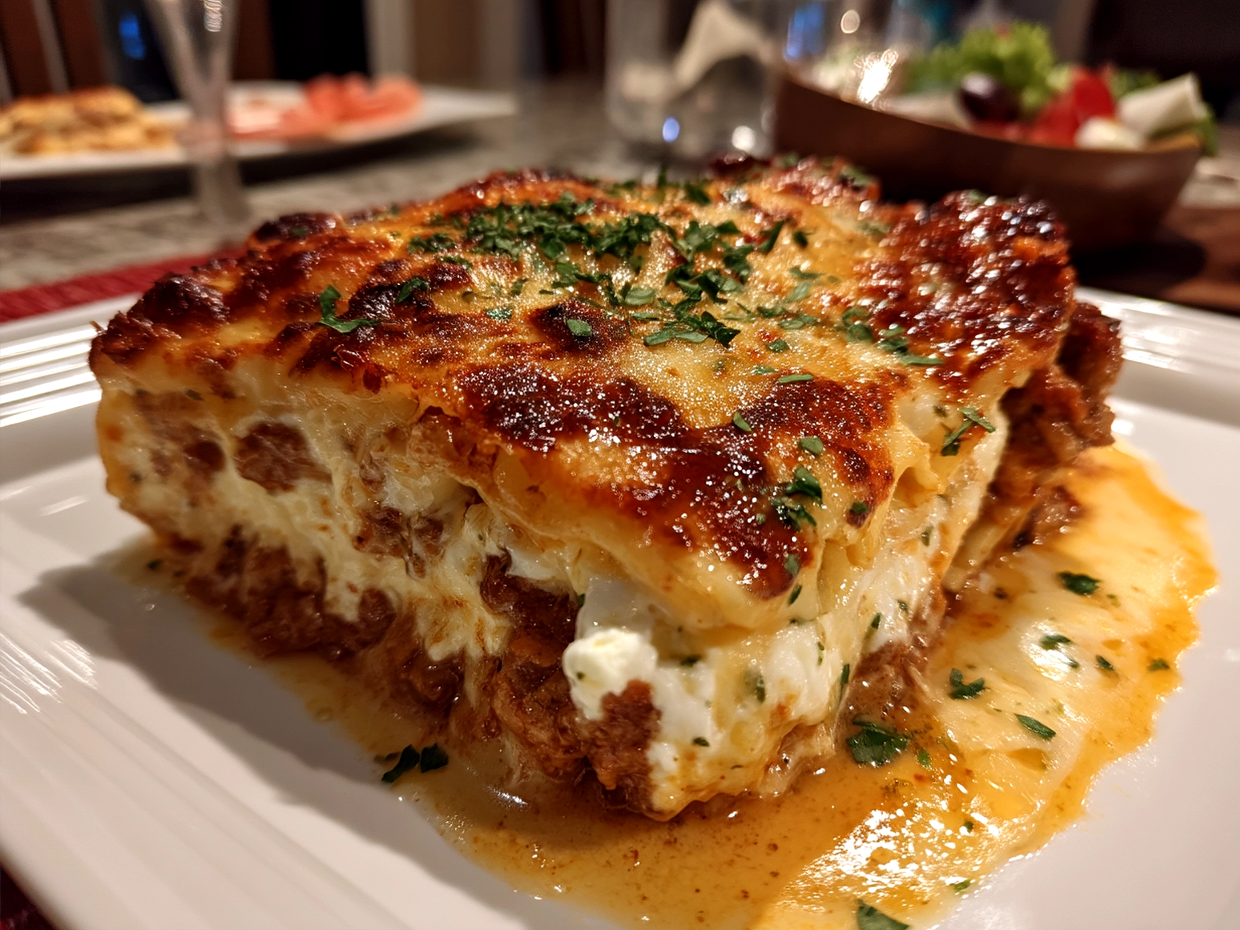 Beautifully served Lasagna with Ricotta Cheese