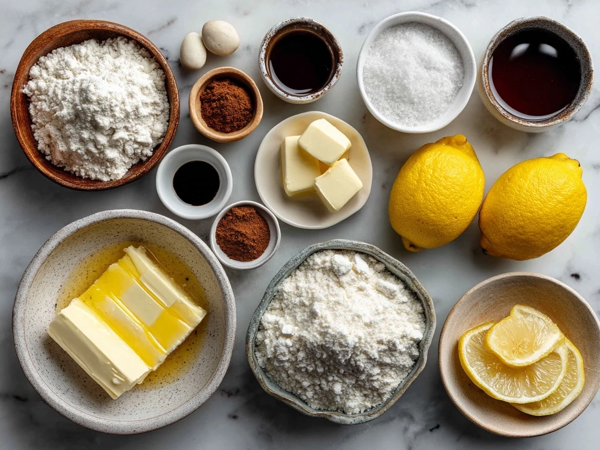 Ingredients for Limoncello Cookies laid out on kitchen counter