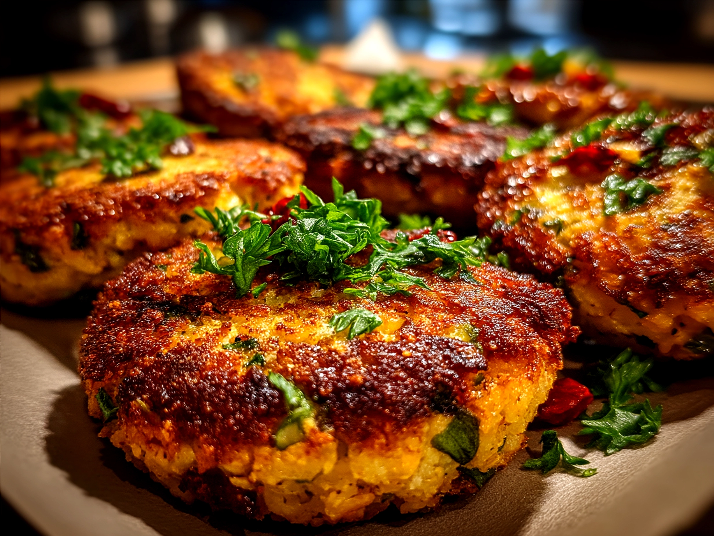 Beautifully plated Oven-Baked Falafel Patties with fresh herbs and lemon drizzle