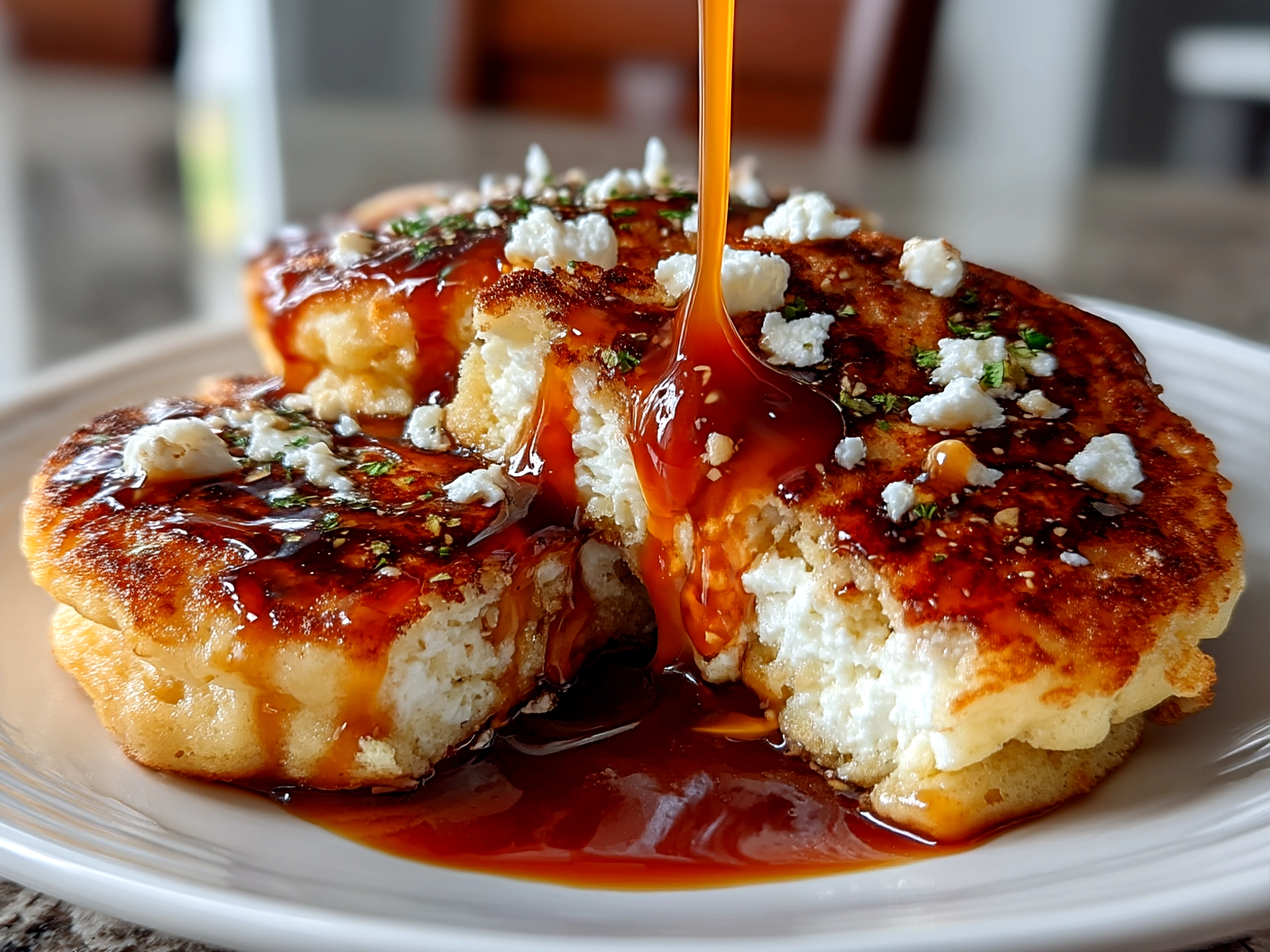 Serving Protein Cottage Cheese Pancakes with fresh berries and yogurt