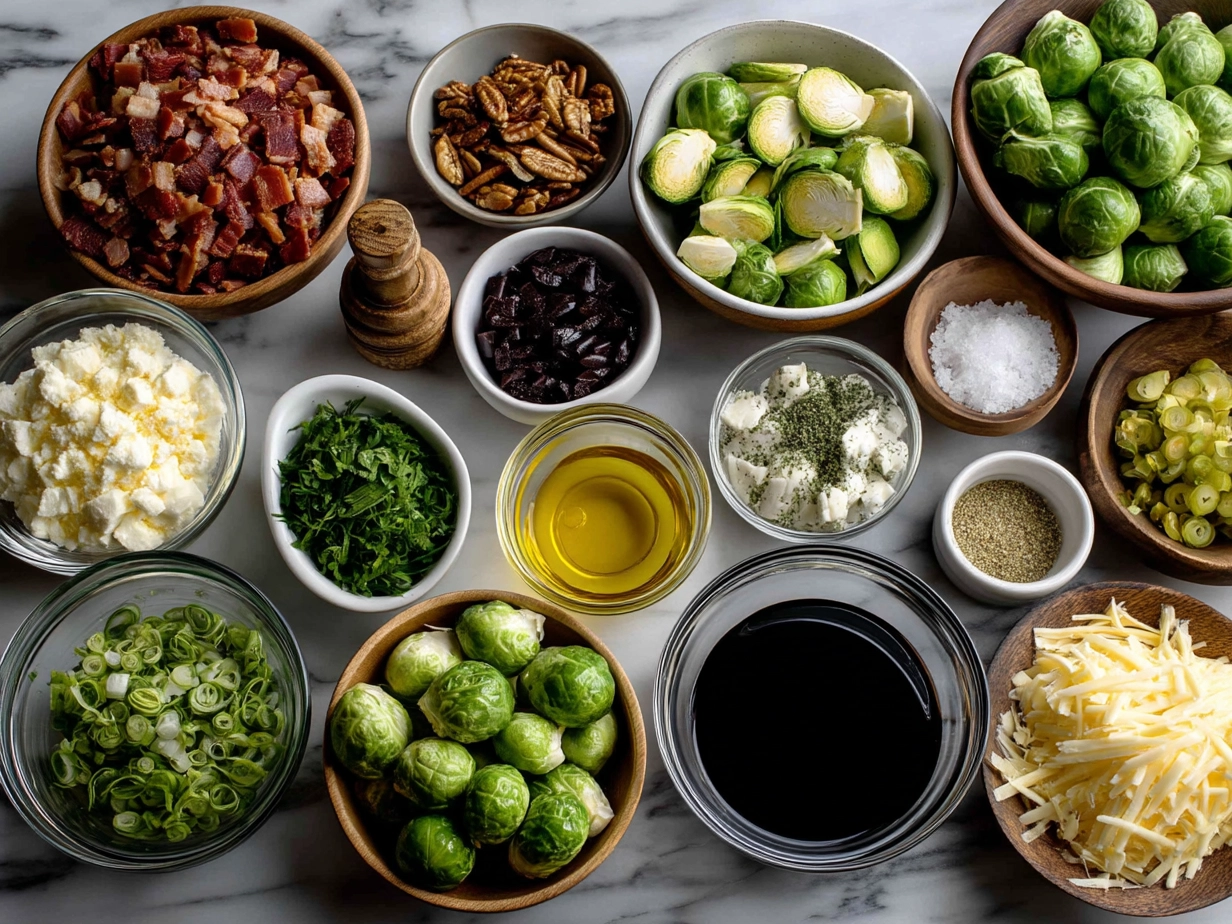 Ingredients for Roasted Brussels Sprouts with Bacon and Balsamic Glaze