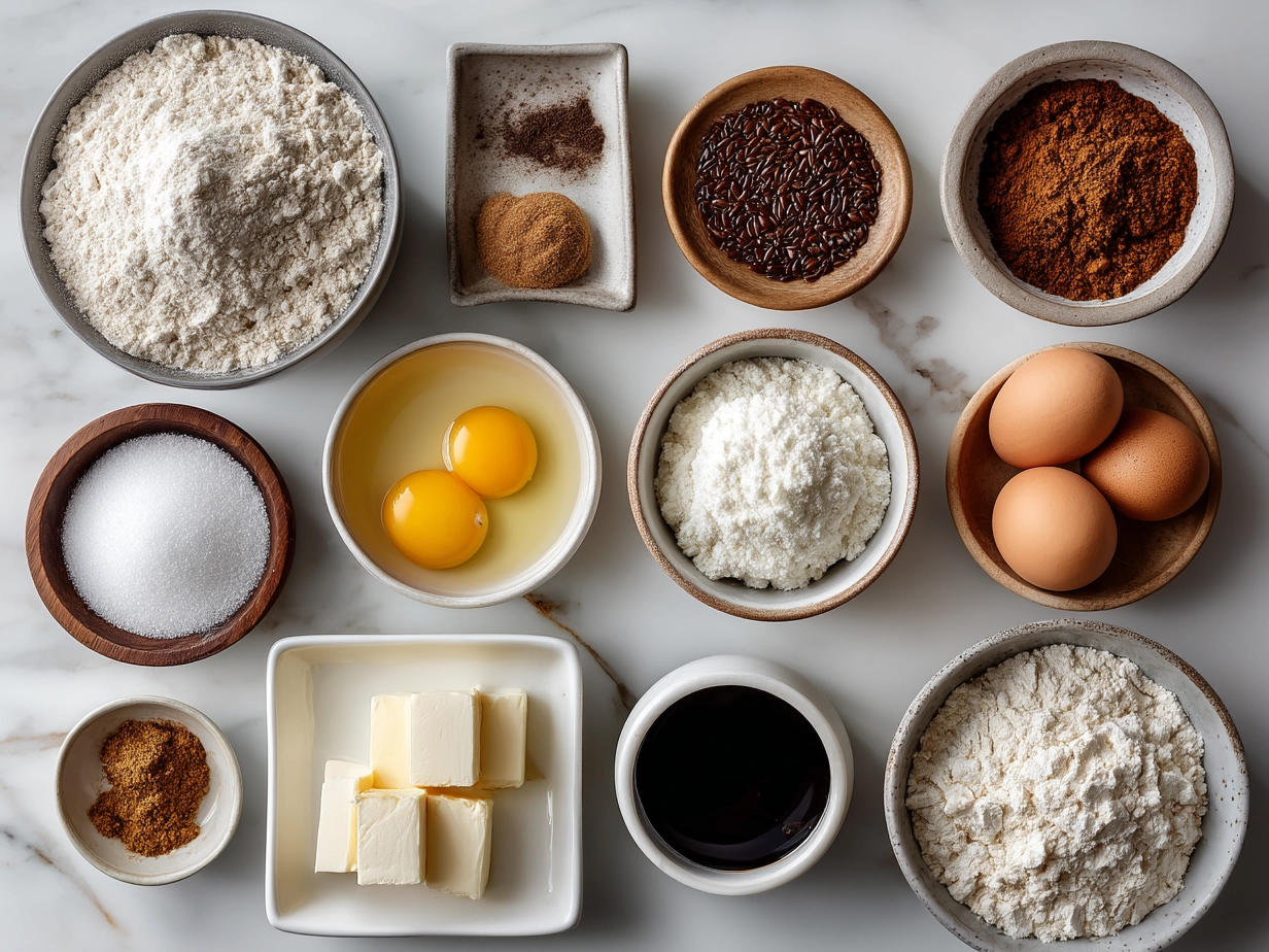 Ingredients for Sourdough Discard Apple Cider Donuts Bread laid out