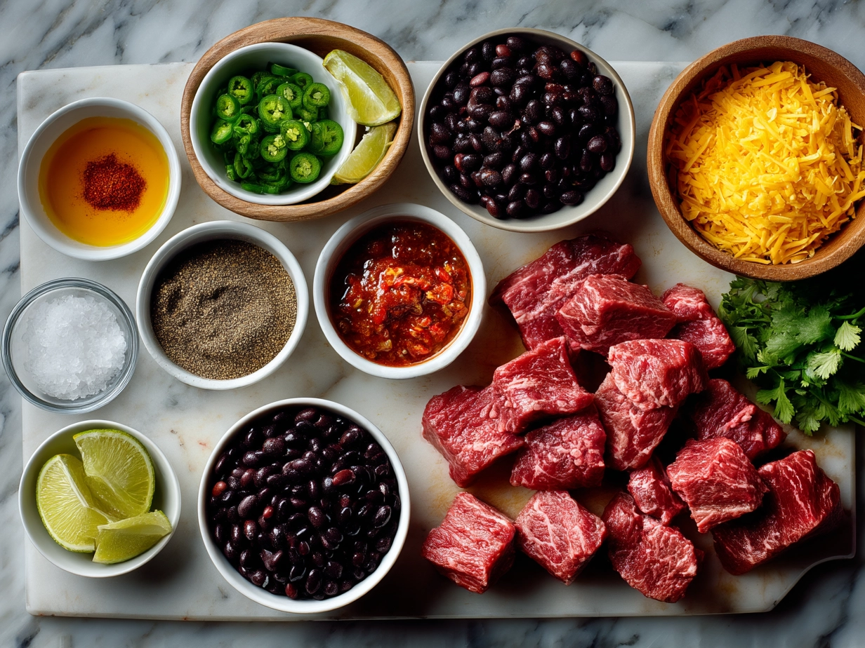 Ingredients laid out for Spicy Slow-Cooked Beef Chili with Black Beans
