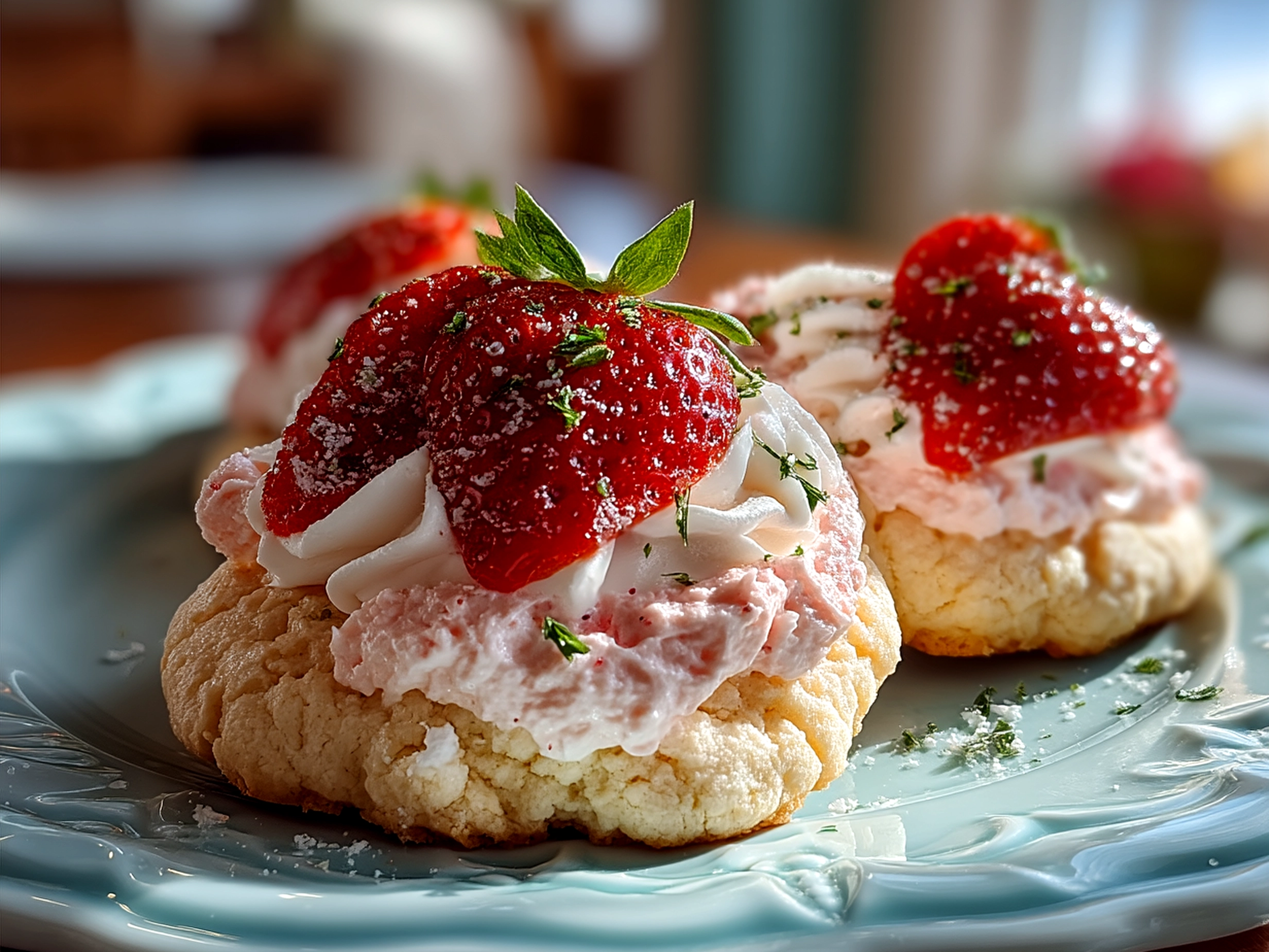 Freshly baked Strawberry Cool Whip Cookies served on a platter