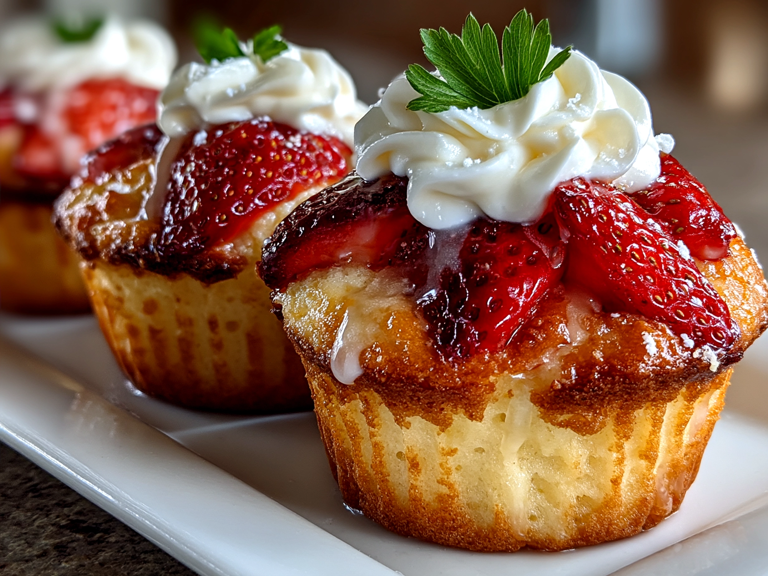 Strawberry Shortcake Muffins beautifully presented on a platter