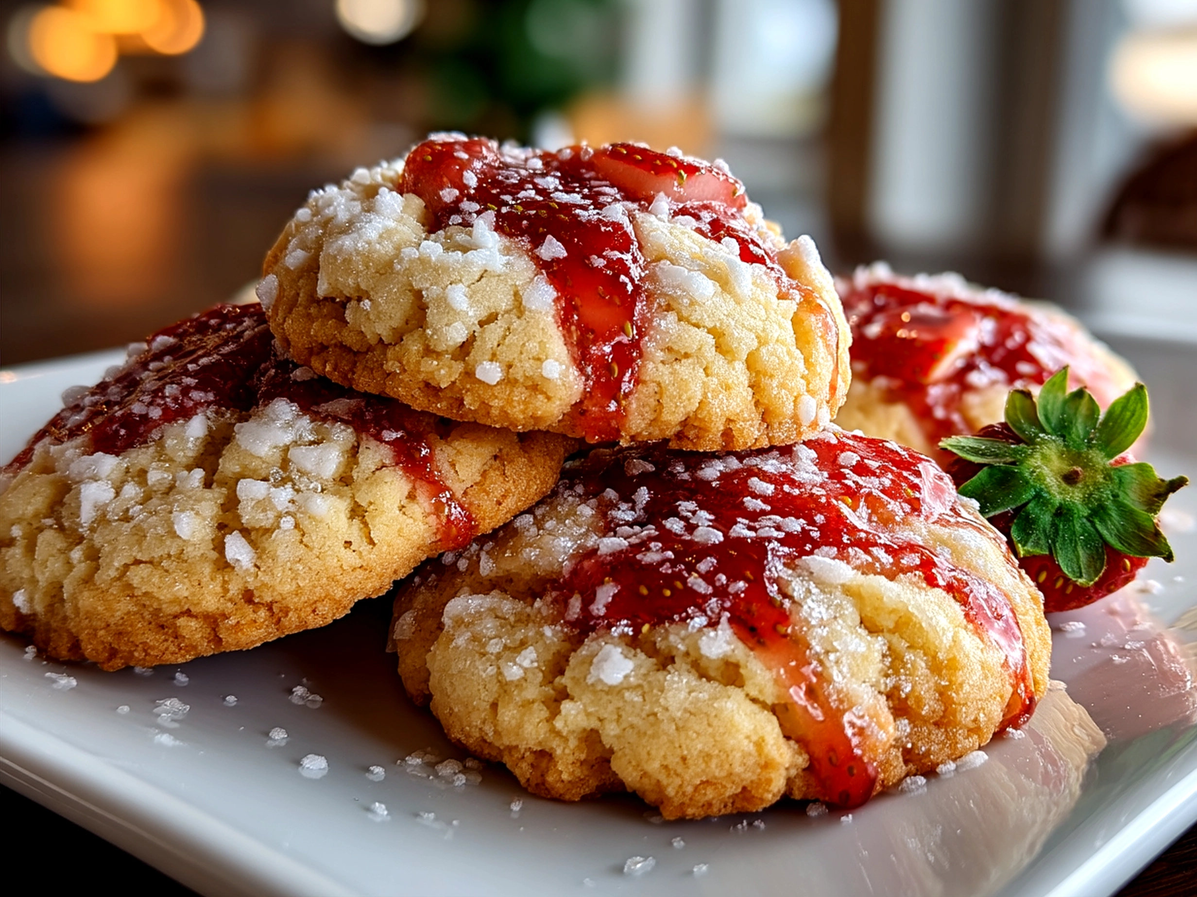 Serving Strawberry Sugar Cookies arranged on a plate