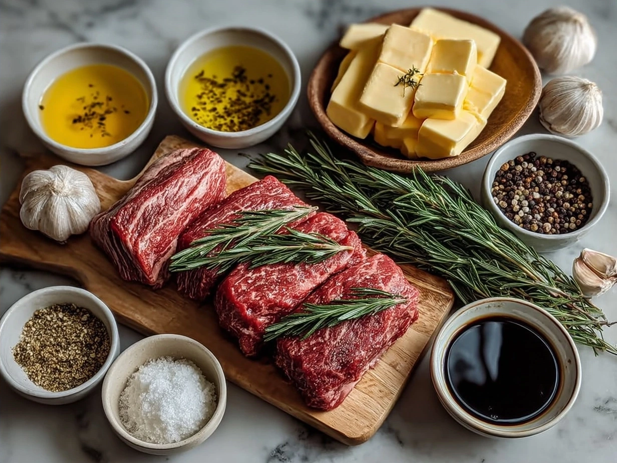Ingredients for stuffed beef tenderloin recipe including beef tenderloin, prosciutto, mushrooms, spinach, cheese, garlic, and olive oil