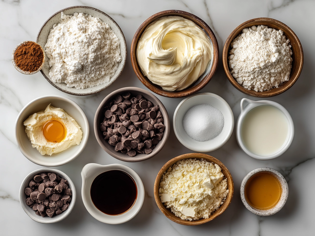 Ingredients for Cookie Dough Greek Yogurt with Chocolate Chips laid out on a table