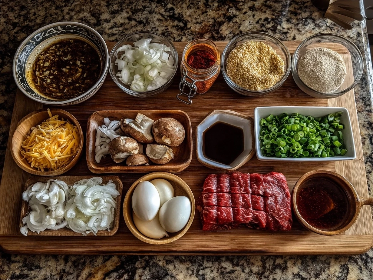 Ingredients for Crockpot Mongolian Beef laid out on a table