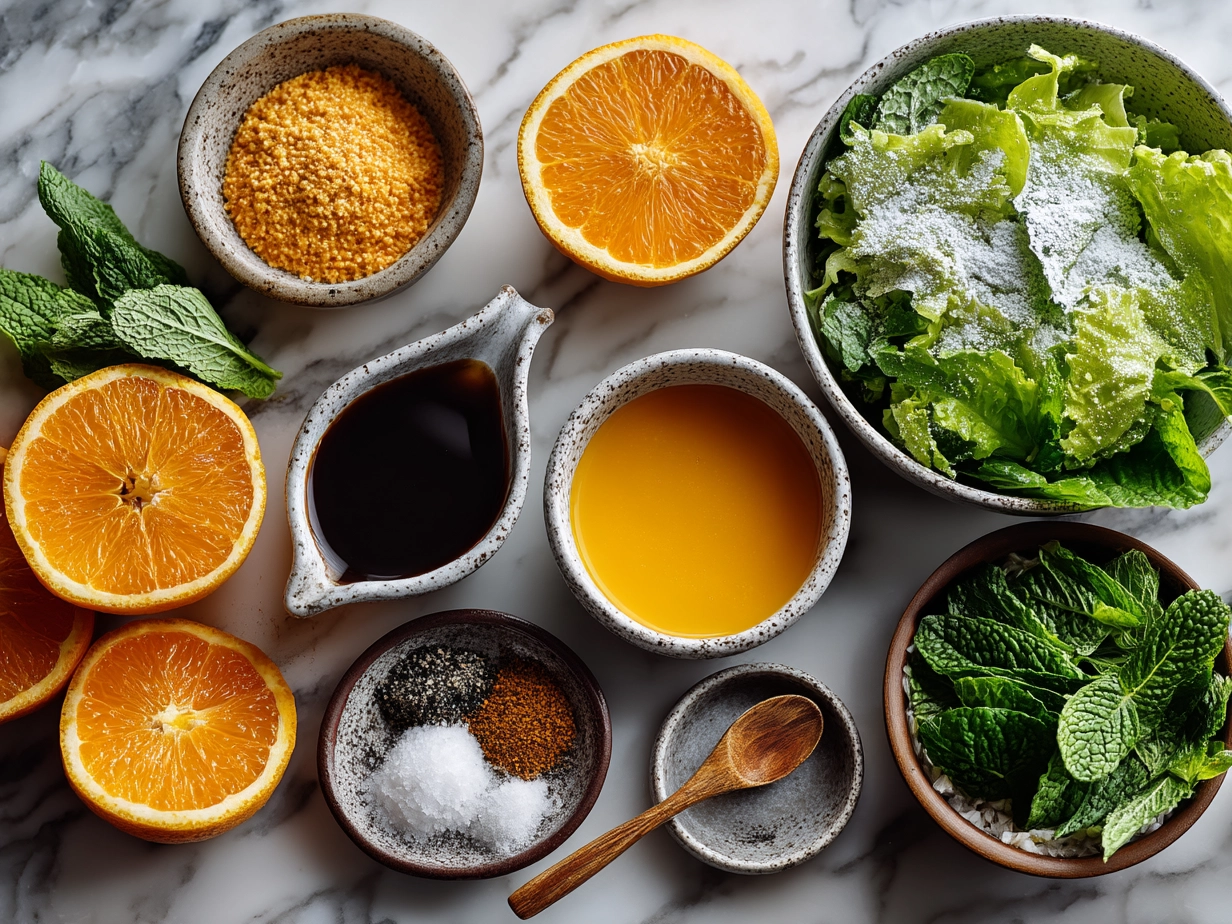 Ingredients for Orange Dreamsicle Salad on marble surface