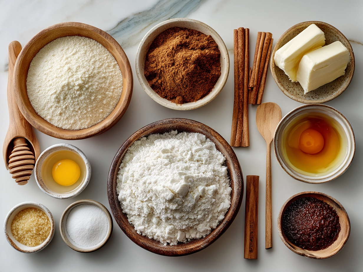 Top-down view of raw ingredients for Pineapple Upside Down Sugar Cookies on a marble surface