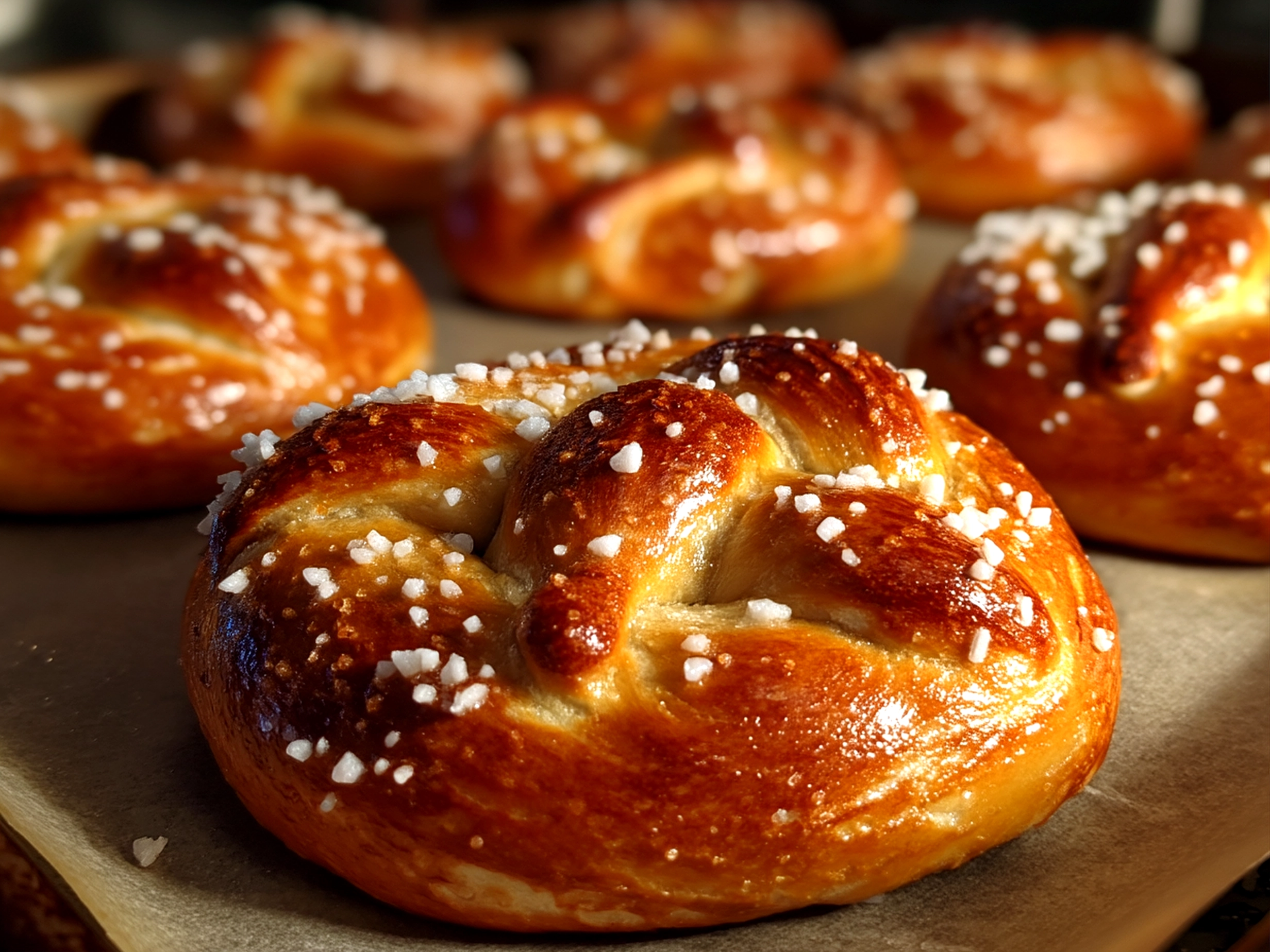 Hearty and comforting close-up of finished delicious basketball pretzel cookies on a rustic kitchen surface